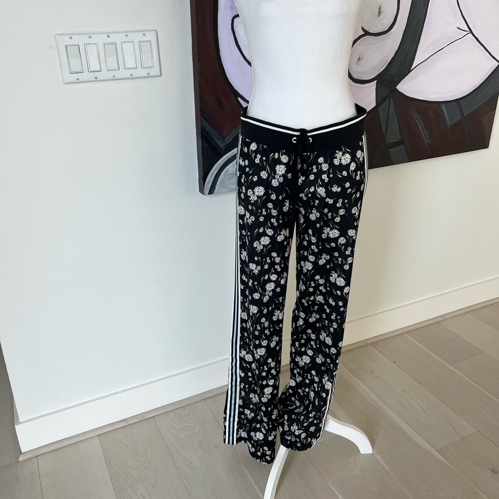 Juicy Couture Black Floral Track Pants with Side Stripes Size S